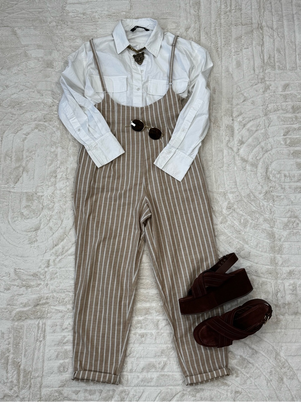 Love Tree khaki striped jumpsuit size S